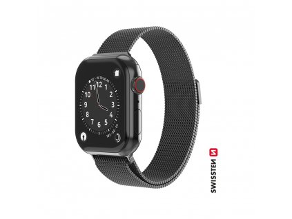 SWISSTEN řemínek Milánský tah pro Apple Watch 42-44 mm černý