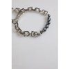 Stříbrný Tone Chain Lobster Clasp Logo Grey Pearls Náramek