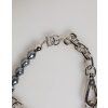 Stříbrný Tone Chain Lobster Clasp Logo Grey Pearls Náramek