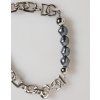 Stříbrný Tone Chain Lobster Clasp Logo Grey Pearls Náramek