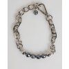 Stříbrný Tone Chain Lobster Clasp Logo Grey Pearls Náramek