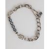 Stříbrný Tone Chain Lobster Clasp Logo Grey Pearls Náramek