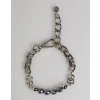 Stříbrný Tone Chain Lobster Clasp Logo Grey Pearls Náramek