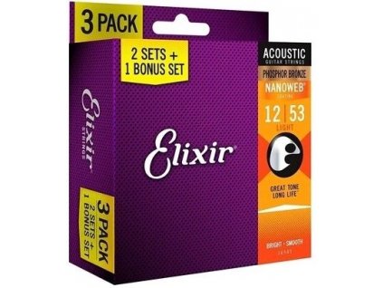 elixir 16545 nanoweb light 12 53 phosphor bronze 3pack