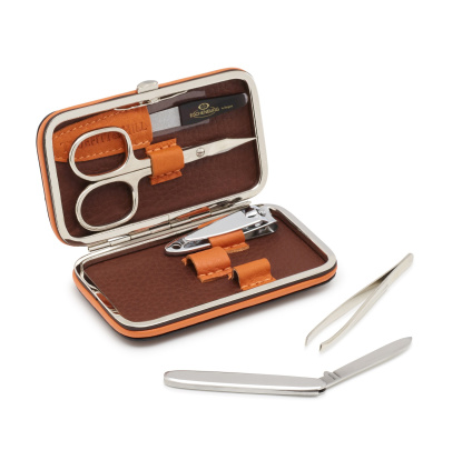 Medium 5 Piece Manicure Set brown and orange open