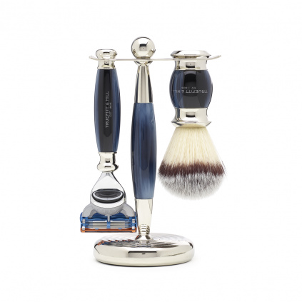 Edwardian Set Blue Synthetic Bristle Brush Fusion Razor Stand