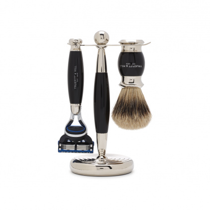 Edwardian Set Faux Ebony Badger Brush Fusion Razor Stand