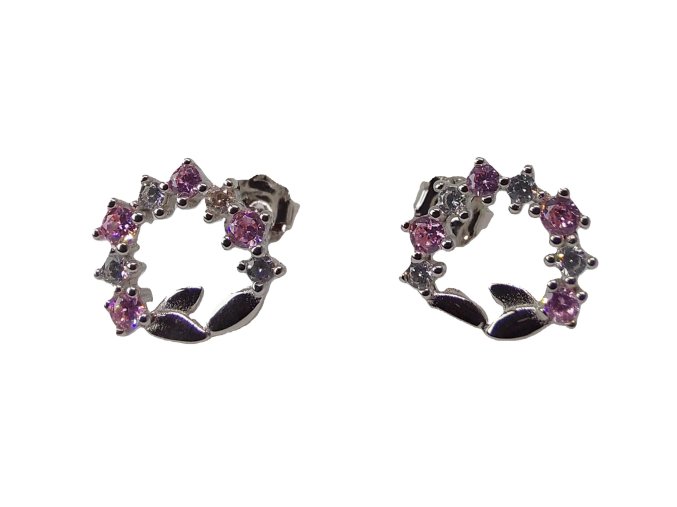 Stříbrné náušnice s bílými a růžovými zirkony kroužek SNAU004