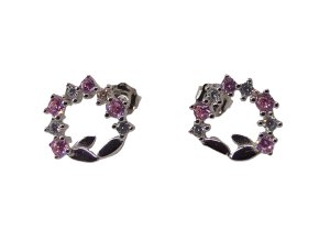 Stříbrné náušnice s bílými a růžovými zirkony kroužek SNAU004