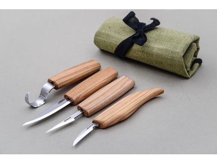 Sada 4 nožů v roli na nářadí S09 BeaverCraft Set of 4 Knives in Tool Roll