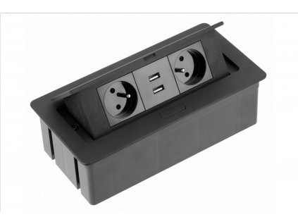 GTV výklopná zásuvka do kuchyně soft 2 x 220 V + 2 x USB, kabel 1,5 m, černá