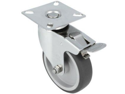 Kolečko 2560-100 otočná plotýnka s brzdou guma inox