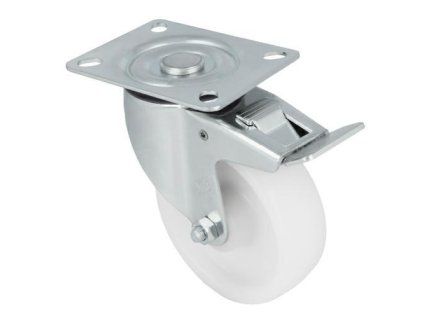 Kolečko 2550-100 otočná plotýnka s brzdou nylon bílé