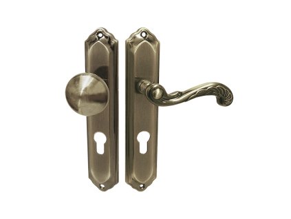 2457 dverni klika a madlo retro s dlouhym ramenem pro vlozku patina