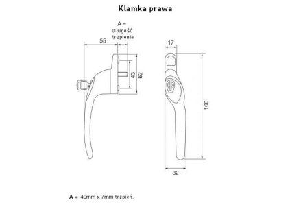klamka overture lock 40x7 prawa biala