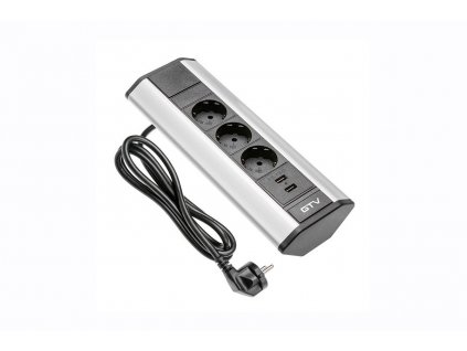 Černá Rohová zásuvka GTV Power Port 3 x 220V 2xUSB