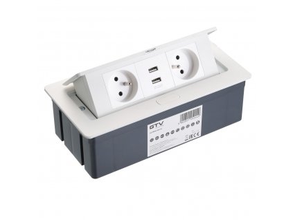GTV Výklopná zásuvka 2 x 220 V + 2 x USB, kábel 1,5 m, Biela