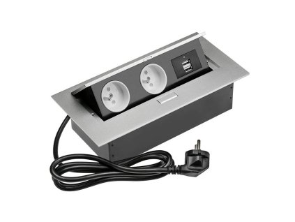 ZÁPUSTNÁ ZÁSUVKA GTV SOFT 2 X 220 V + 2 x USB, KABEL 1,5M Hliník