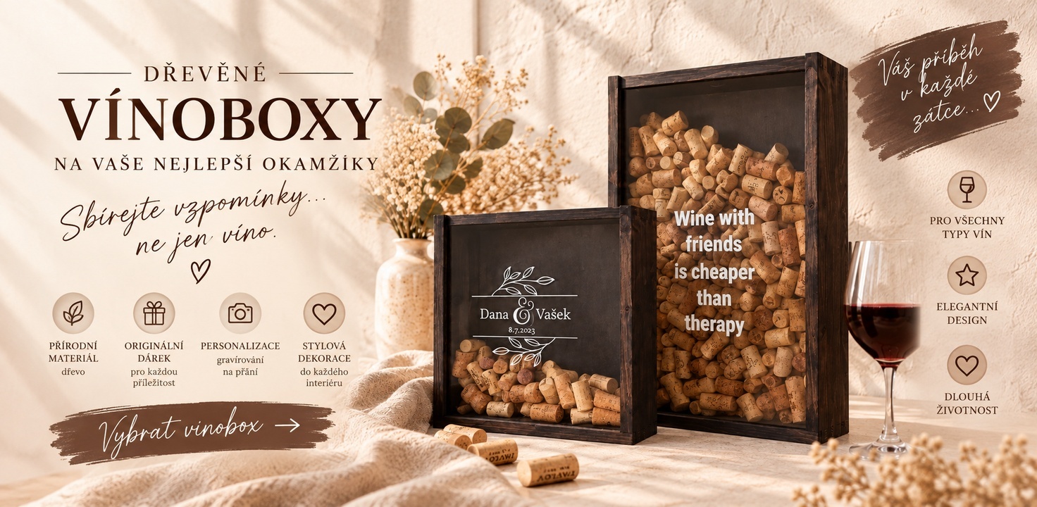 Dřevěné vínoboxy na korky z vína – originální dárek pro uchování vzpomínek na společné chvíle u vína