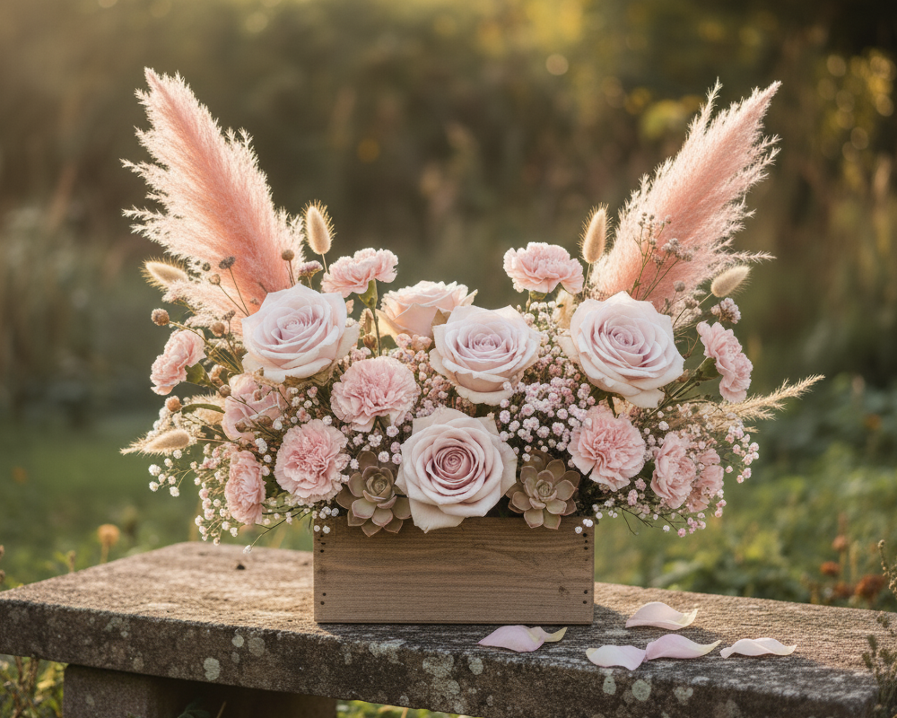 Dekorace trvalých květin v pastelových barvách