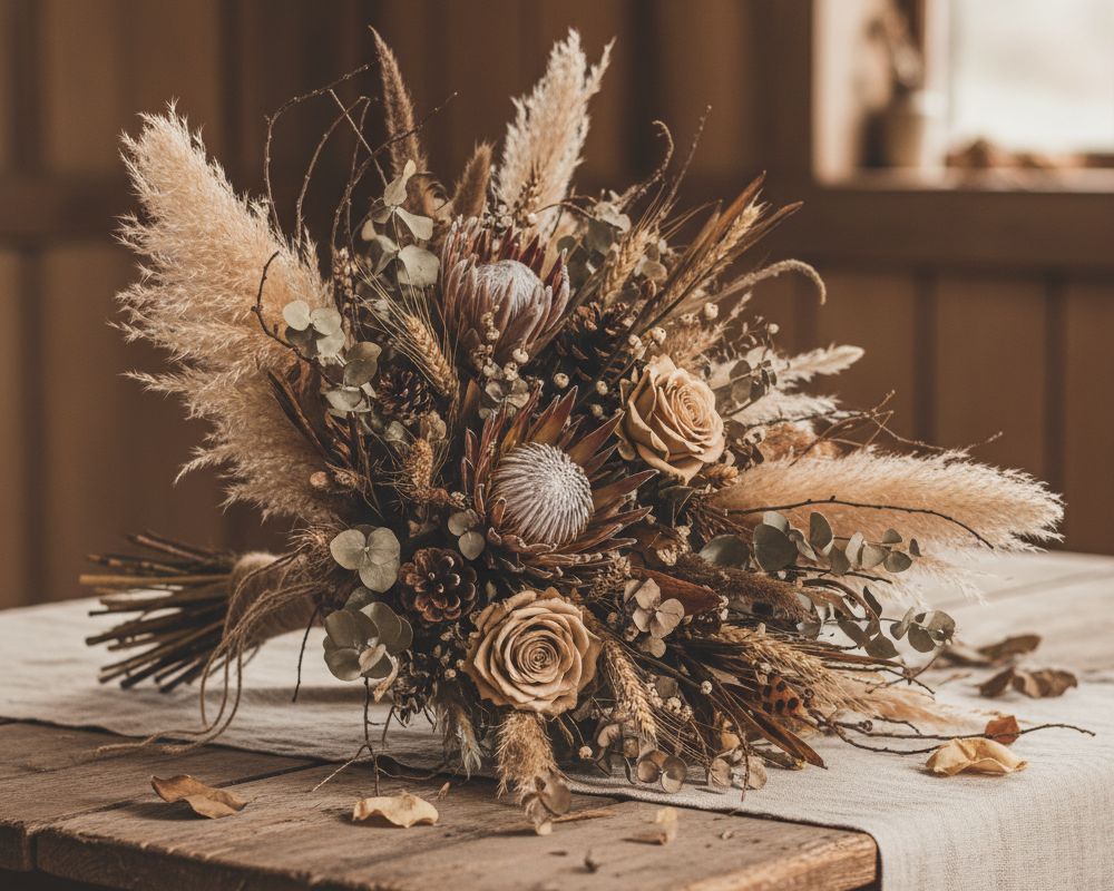 Dekorace trvalých květin v zemitých barvách