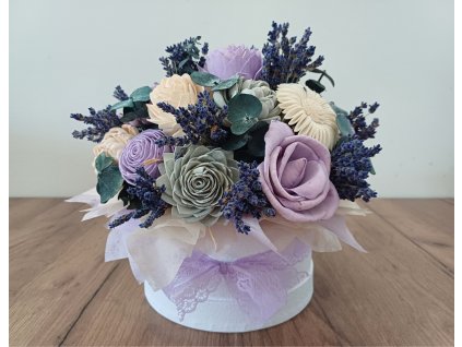 Ručně vyráběný flower box s dřevěnými trvanlivými květinami Sola