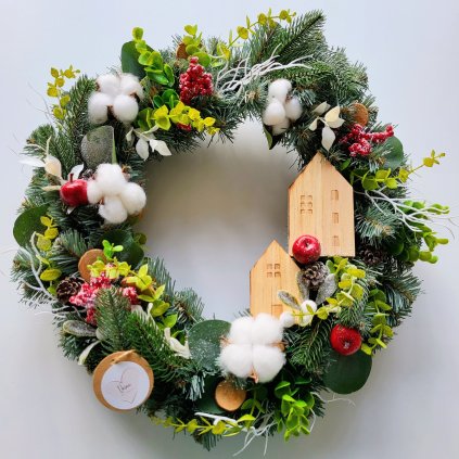 Trvanlivý vánoční věnec z umělého chvojí