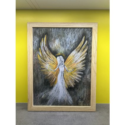 Obraz „Andělka“ – olejový pastel, zarámovaný (34 × 44 cm)