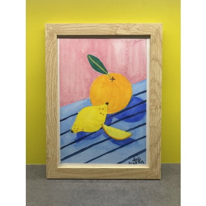Obraz „Citrusy“ – akvarelový pastel, zarámovaný (25 × 34 cm)