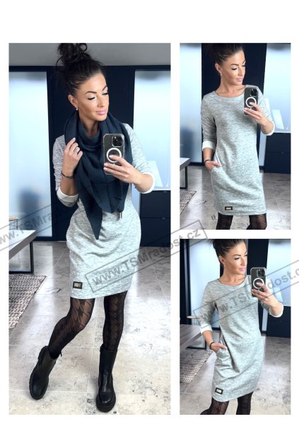 Šaty šedý melír teplejší FINE