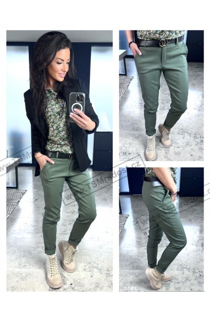 Kalhoty khaki elegant s páskem