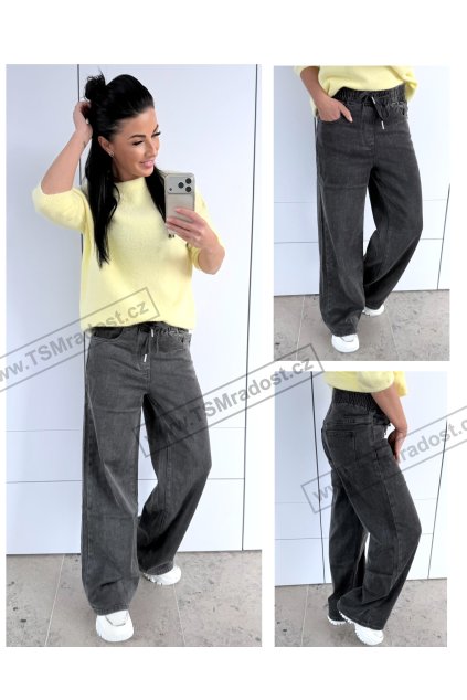 Džíny tm. šedé s gumou v pase LUX