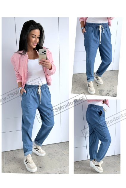 Kalhoty řasení u kapes DENIM