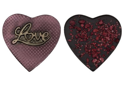 Čokoládové srdce s lyofilizovanými malinami