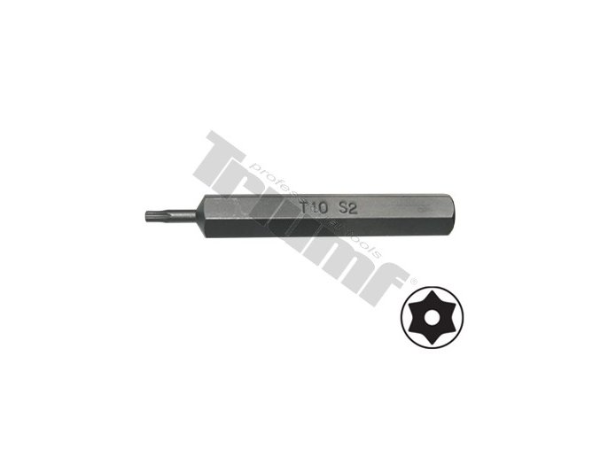Bit Torx vŕtaný, 10 mm driek, dĺžka 75 mm - T10