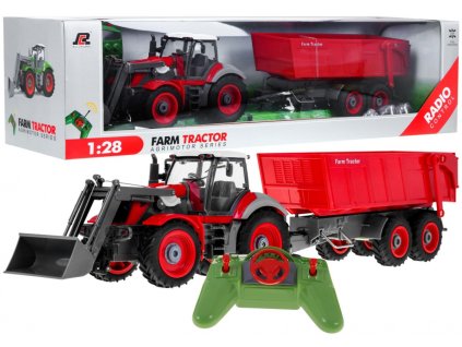 Traktor z koparką i przyczepą dla dzieci 3+ Zdalnie sterowany + Ruchome elementy Czerwony