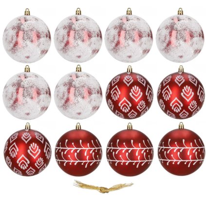 Vianočné gule 11 cm – sada 12 ks, červeno-biele zdobené | Springos CA1536