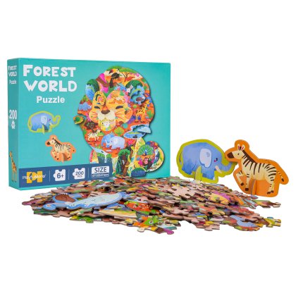 Sada puzzle džungle, 200 dielikov s 2 kartónovými zvieratkami pre deti od 6 rokov