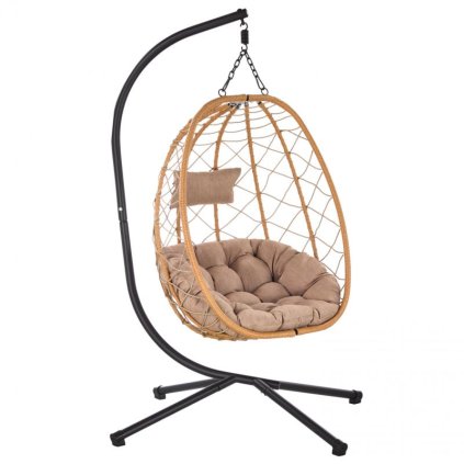 Závesné kreslo Garden Line béžovej farby s béžovým vankúšom a čiernym rámom FAT9100Závesné hojdacie kreslá