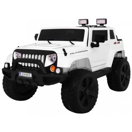 Auto na akumulator Mighty Jeep dla dzieci Biały + 2-osobowy + Napęd 4x4 + 2 bagażniki