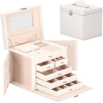 pol pl Szkatulka na bizuterie ekoskora ok 26x21 5x19cm ecru organizer z przegrodkami i lusterkiem 32535 1