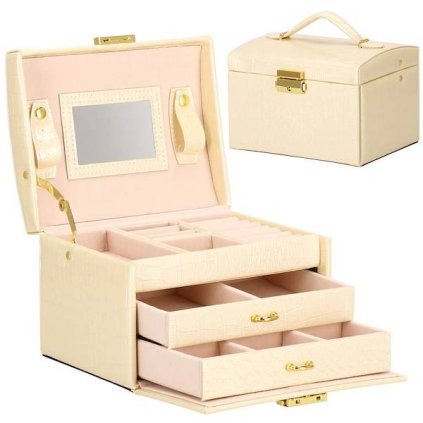 pol pl Szkatulka na bizuterie ekoskora 17 5x14x12 5 cm ecru organizer z przegrodkami 32511 1