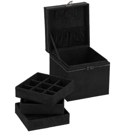 pol pl Szkatulka na bizuterie 12x12x12 cm czarny welurowy organizer z przegrodkami 32513 21