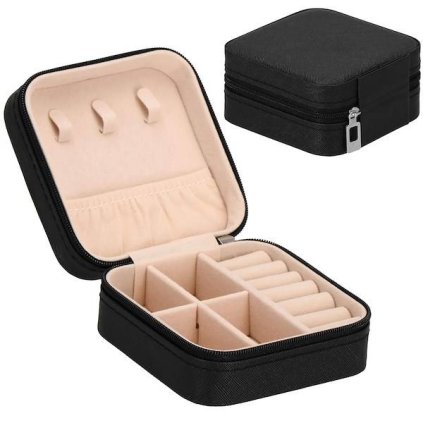pol pl Szkatulka na bizuterie ekoskora 10x10x5 cm czarny organizer z przegrodkami 32522 1