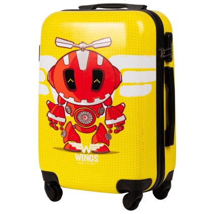 Detský kabínový kufor Wings robot žltý - S