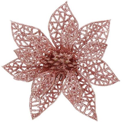 Betlehemská hviezda, umelý kvet, "POINSETTIA" ružová s trblietkami na klipe CA0724