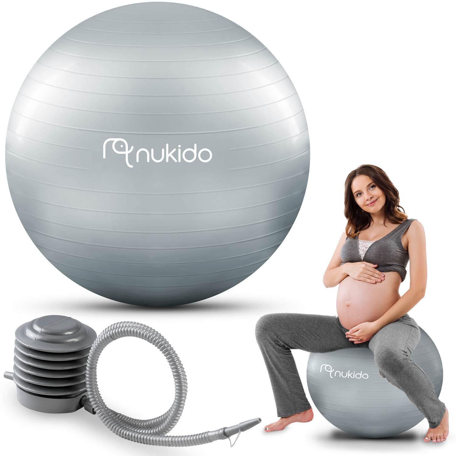 nukido Tehotenská fitness lopta na aerobik 65 cm + pumpa Neo Sport NS-951 - sivá