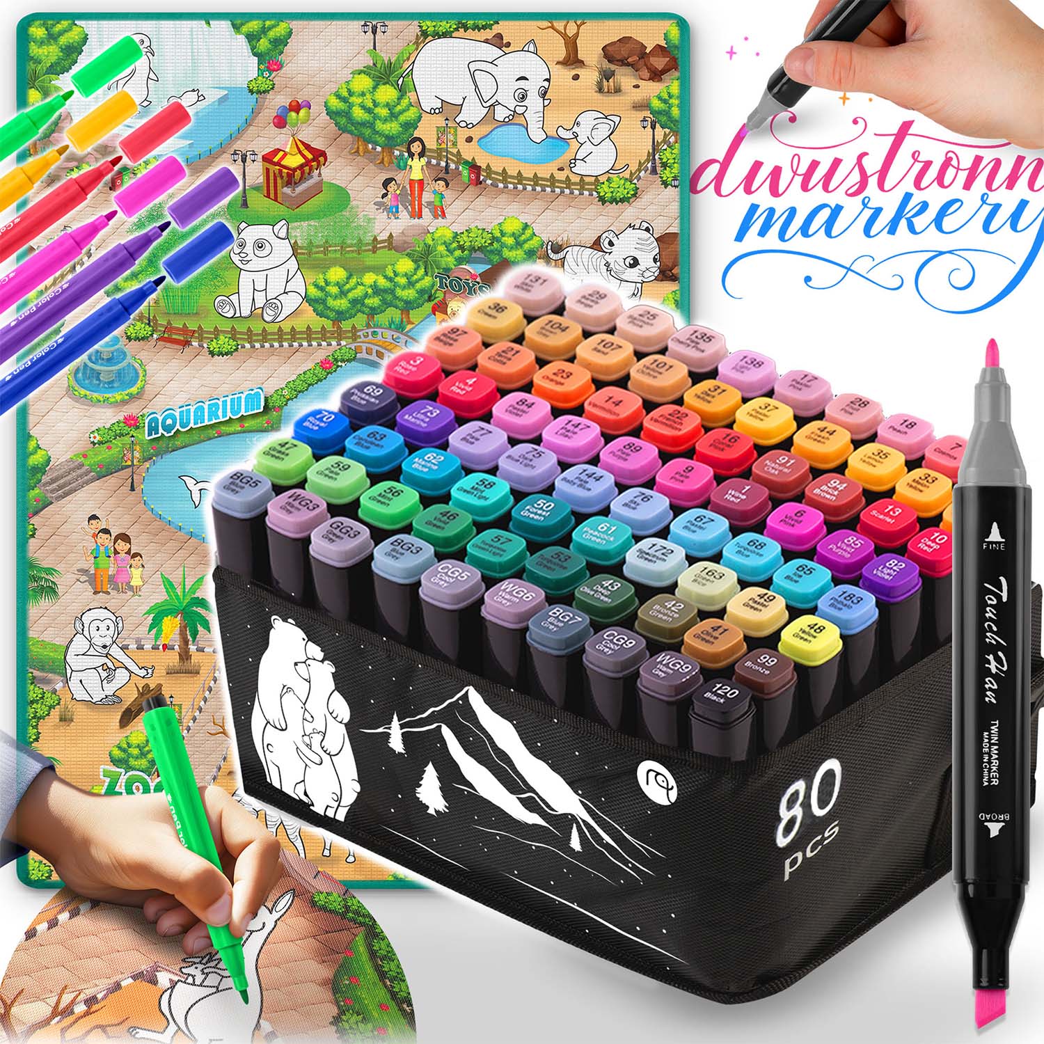 Maliarska podložka 90 x 120 cm + fixy 80 ks Ricokids