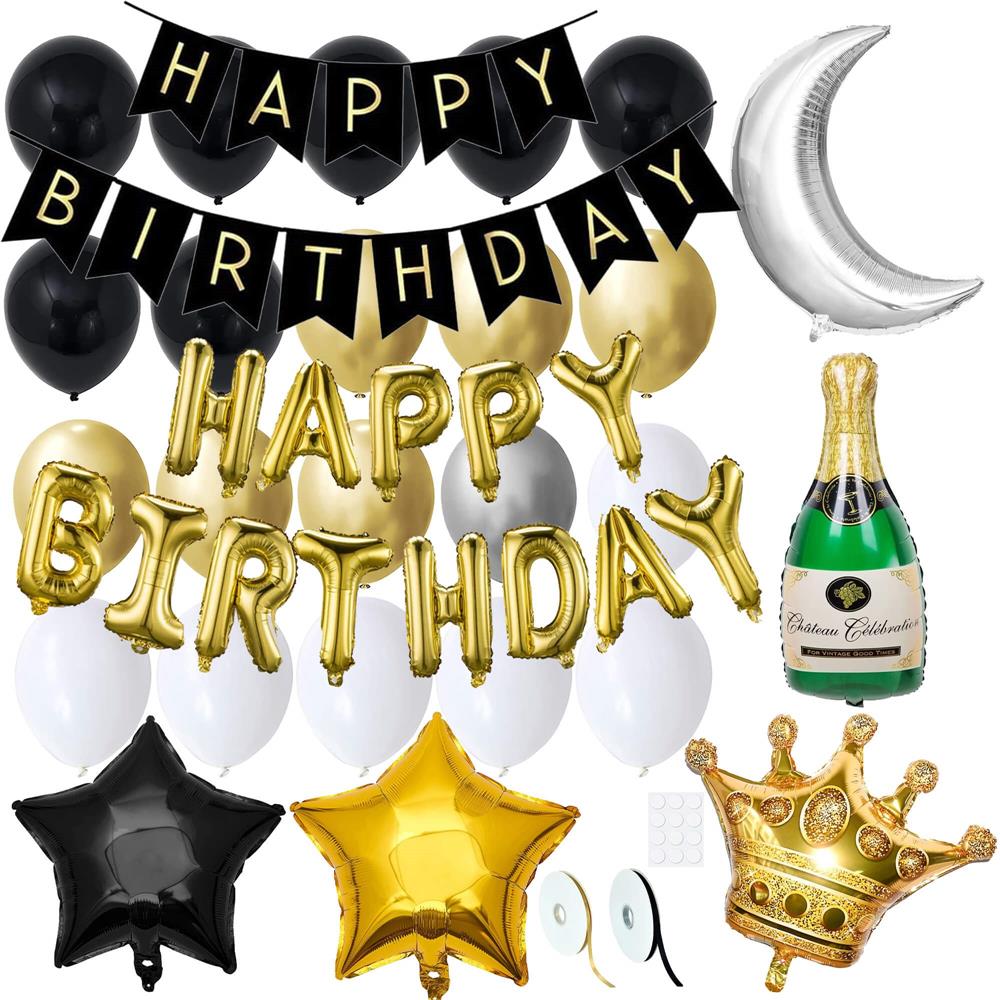Sada narodeninových balónov "Happy Birthday" SPRINGOS PS0034 - čierno-zlatá
