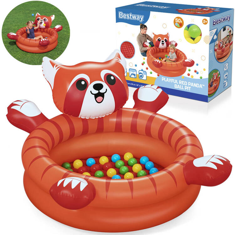 Suchý bazén červený PANDA s loptičkami 107x94cm Bestway+50 loptičiek 52702